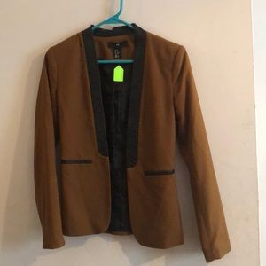 H&M mustard/tan blazer w/ faux leather trim